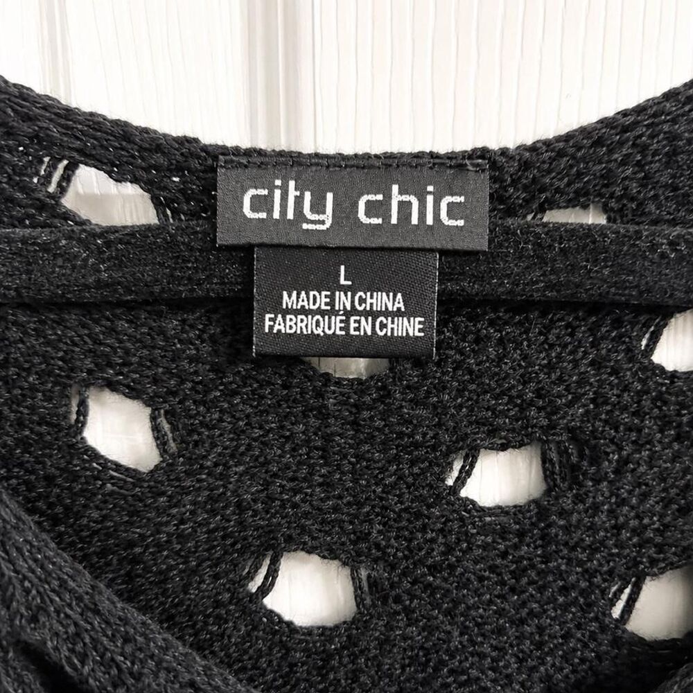 City Chic Black Open Knit Sweater